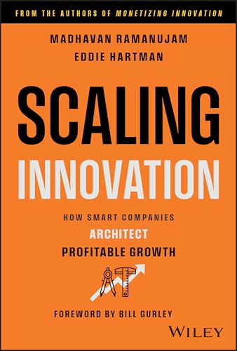 Orange book cover with bold "Scaling Innovation" title and drafting tools.