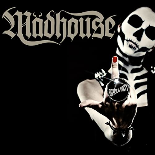 Madhouse album cover: skeleton hand with red nail giving the finger.