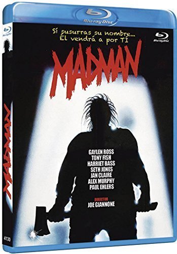 “Madman” Blu-ray cover: silhouetted figure with axe, red title, dark background.