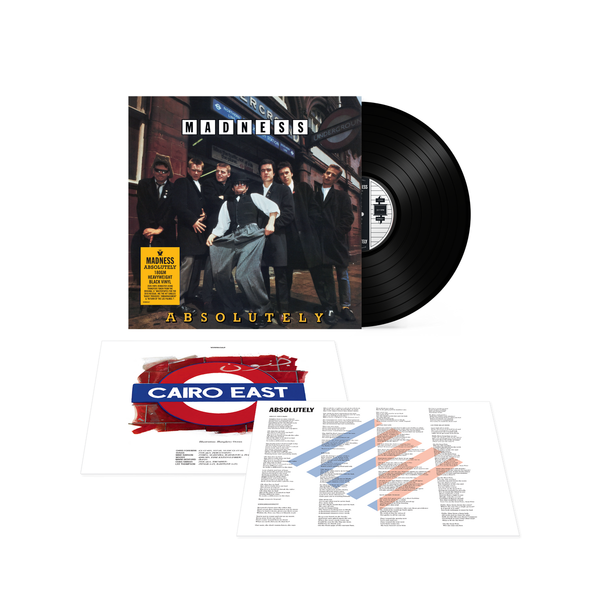 Madness “Absolutely” vinyl record with album cover and inserts shown.