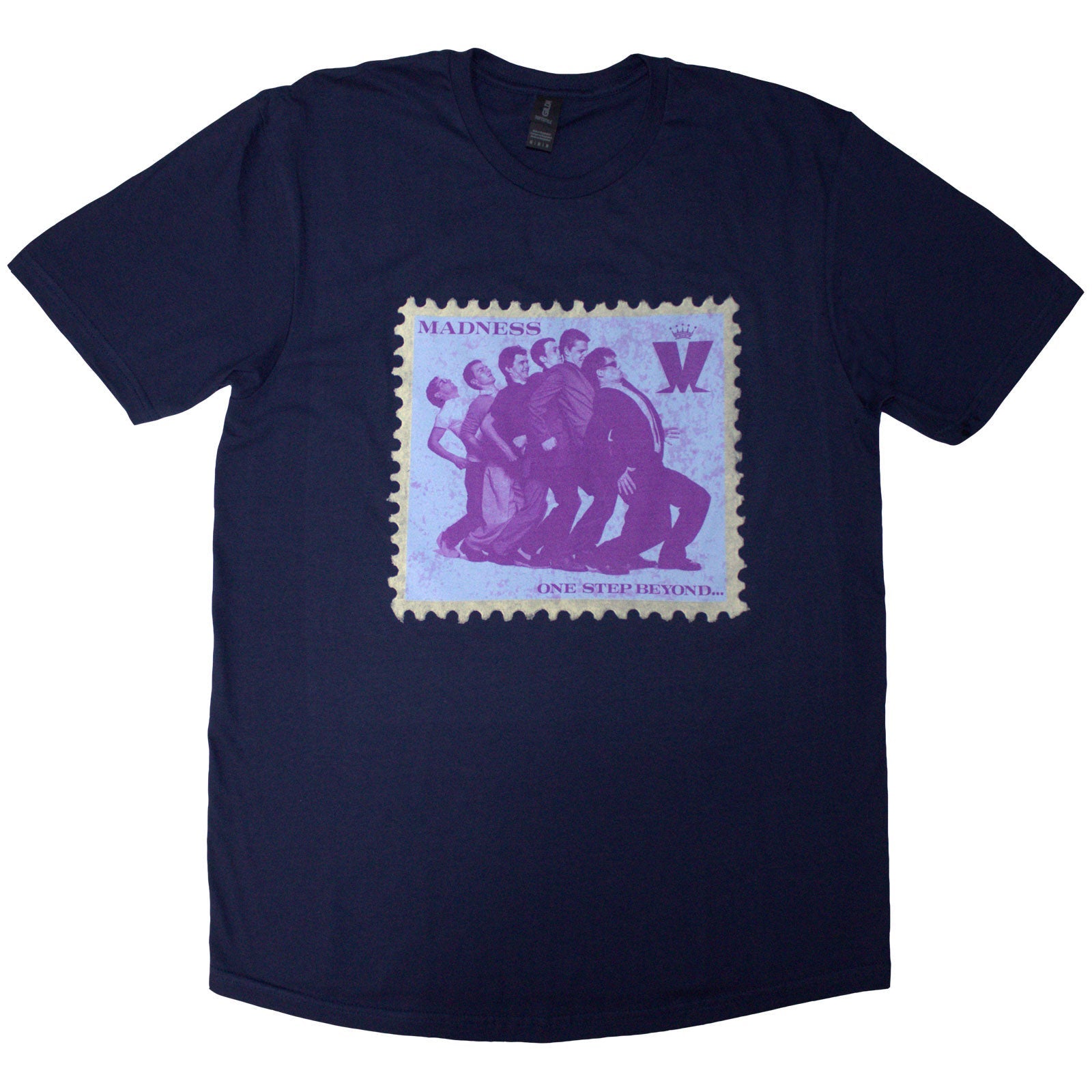 Navy blue t-shirt with a white “Madness” stamp-style logo, size medium.