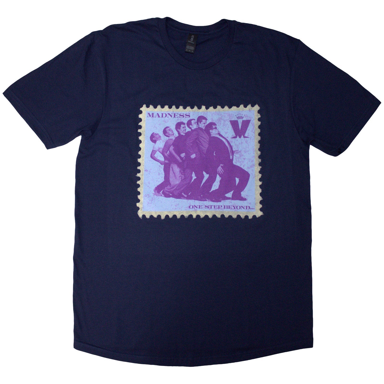 Navy blue t-shirt with a white “Madness” stamp-style logo, size medium.