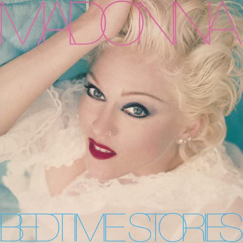 Madonna album cover, "Bedtime Stories," with blonde hair and blue eyes.