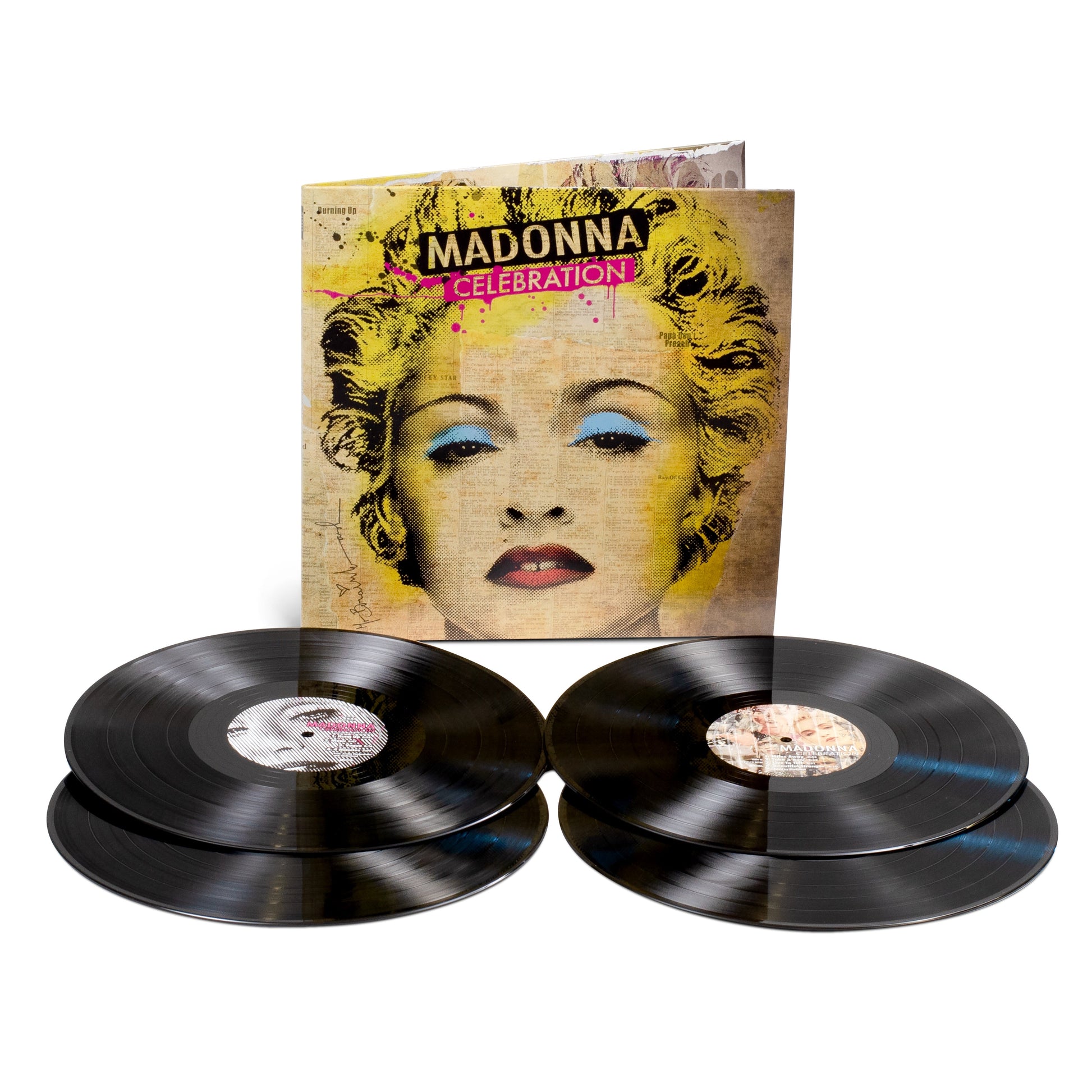 Madonna Celebration vinyl record set with album cover and four black vinyl discs.