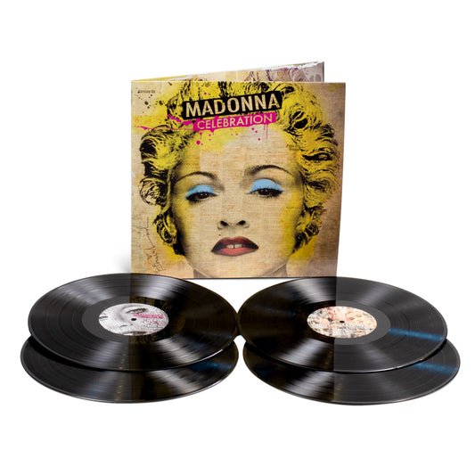 Madonna Celebration vinyl record set with album cover and four black vinyl discs.