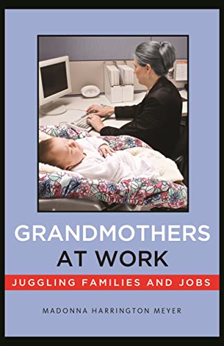 Book cover: Grandmother working at a computer with a sleeping baby.