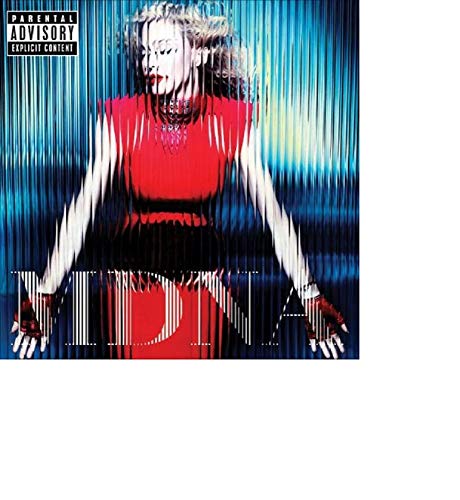 Madonna album cover, "MDNA", featuring a distorted image of the artist.