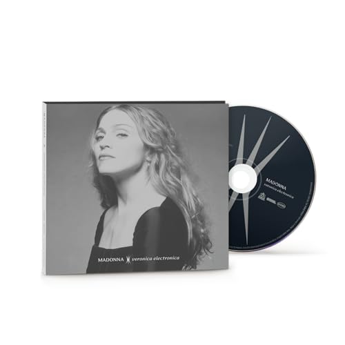 Madonna “Veronica Electronica” CD case and disc, grayscale portrait.
