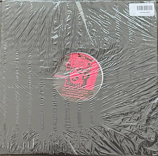 Sealed hot pink marble vinyl record for Madonna’s “Vogue,” with barcode.