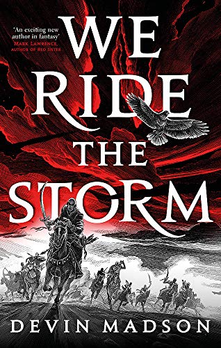 Fantasy book cover with warriors on horseback and a soaring bird.