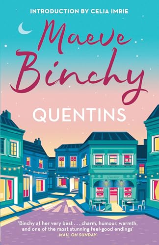 Book cover for Quentins by Maeve Binchy featuring a street scene with teal buildings.