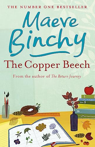 Book cover for The Copper Beech by Maeve Binchy featuring art supplies and sketches.