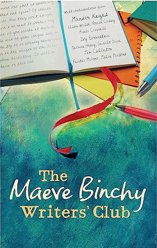 Book cover with open notebooks, pens, and a red ribbon; title reads "The Maeve Binchy Writers' Club".