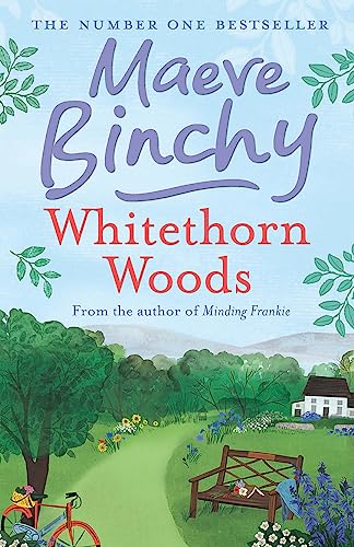 Book cover for “Whitethorn Woods” depicts a path through a green landscape.