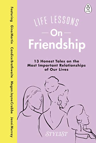 Book cover with line-drawn figures and purple background, titled “Life Lessons On Friendship.”