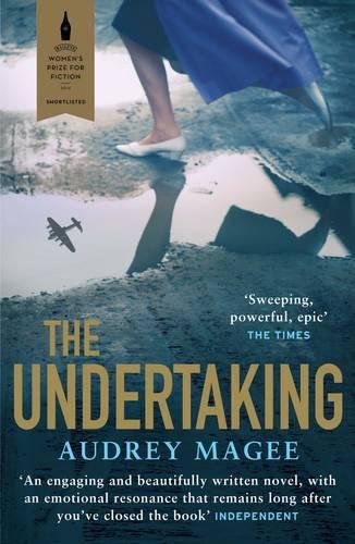 Book cover: "The Undertaking" by Audrey Magee, with a plane and reflections.