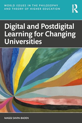 Book cover: “Digital and Postdigital Learning,” teal, black, and abstract paint.