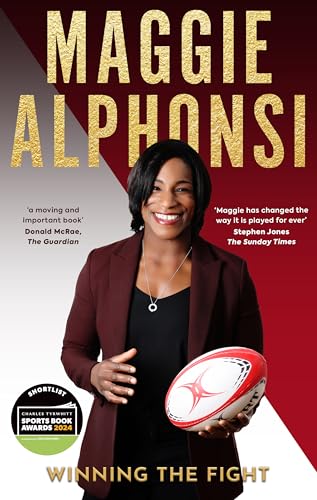 Maggie Alphonsi’s autobiography cover featuring her holding a rugby ball.
