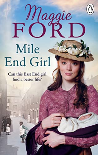 Book cover: woman in period clothing holding a baby, London street background.