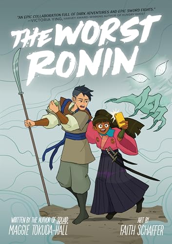Book cover: two young people with weapons against a ghostly, swirling background.