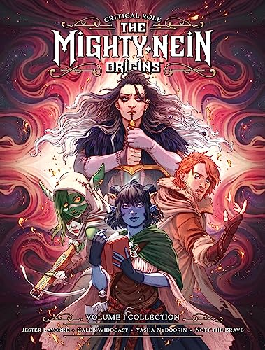 Cover art featuring four fantasy characters against a swirling, fiery red and purple background.