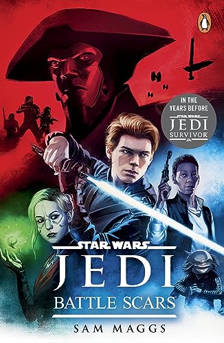 Book cover featuring characters with lightsabers, titled “Star Wars Jedi: Battle Scars.”