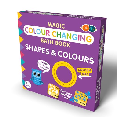 Purple bath book with colourful shapes, designed for babies 10+ months.