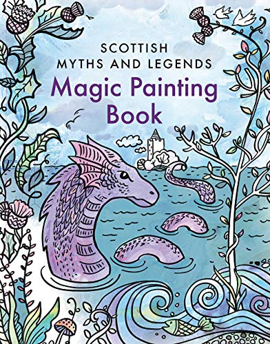 Cover of “Magic Painting Book: Scottish Myths and Legends” with a purple dragon.