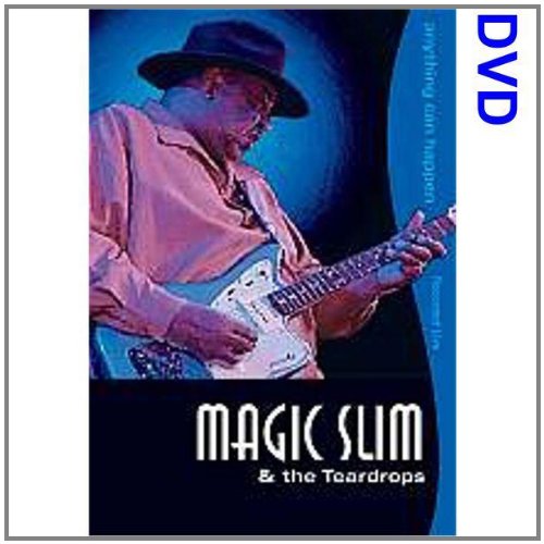 Magic Slim playing a blue electric guitar on DVD cover.