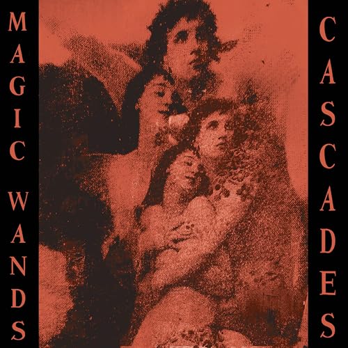 Red-toned album cover for Magic Wands’ “Cascades” featuring multiple faces.