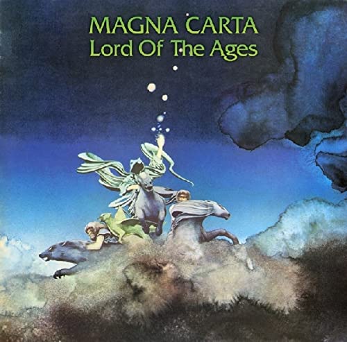 CD cover: fantasy illustration of a figure with a horse in clouds.