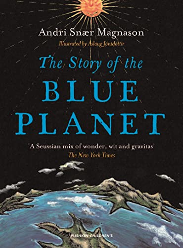 Book cover: “The Story of the Blue Planet” with Earth illustration.