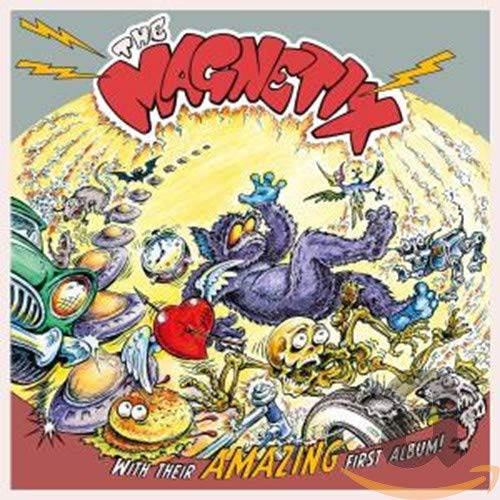 Album cover for "The Magnetix" featuring cartoon creatures and a yellow sun.