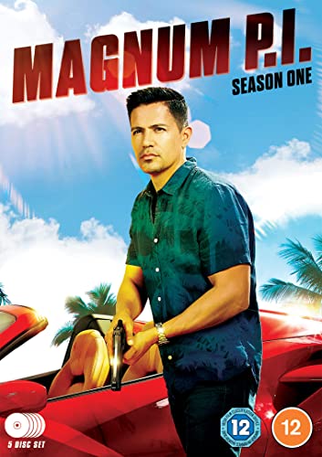 DVD cover art for Magnum P.I. Season 1 featuring a man holding a gun.