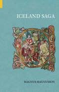 Book cover titled Iceland Saga by Magnus Magnusson with a medieval illuminated manuscript illustration.