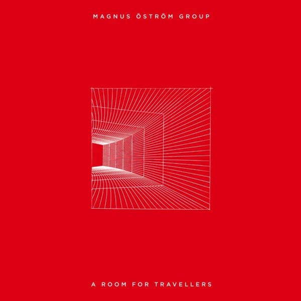 Red album cover with white linear perspective of a room interior.