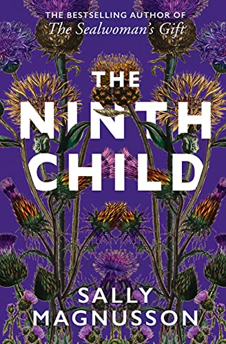 Book cover with white text on a purple background featuring symmetrical thistle illustrations.