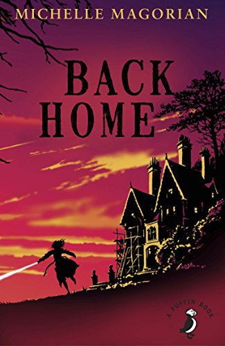 "Book cover of 'Back Home' by Michelle Magorian, featuring a girl and large house."