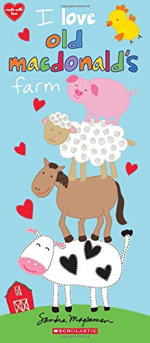 Book cover with stacked farm animals—pig, sheep, horse, cow—and a barn.