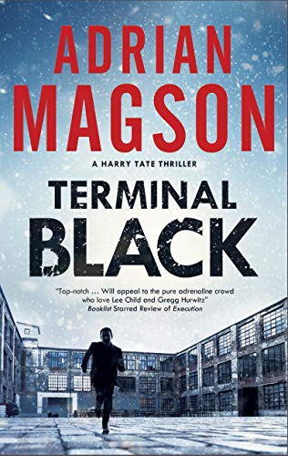 Book cover: "Terminal Black" by Adrian Magson, featuring a running figure.