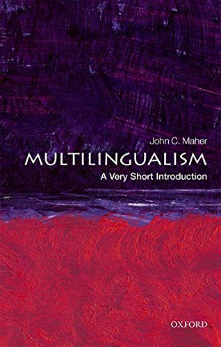 Book cover: “Multilingualism” with abstract purple and red paint textures.