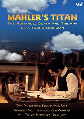 DVD cover for “Mahler’s Titan” featuring a composer writing at a desk.