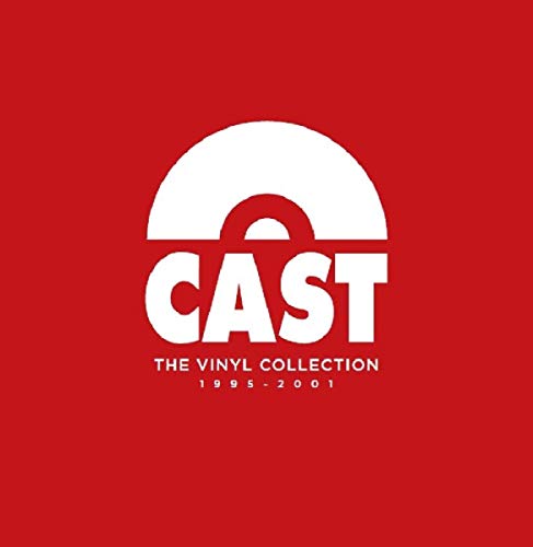 A red square background with a white graphic of a record and the word CAST.