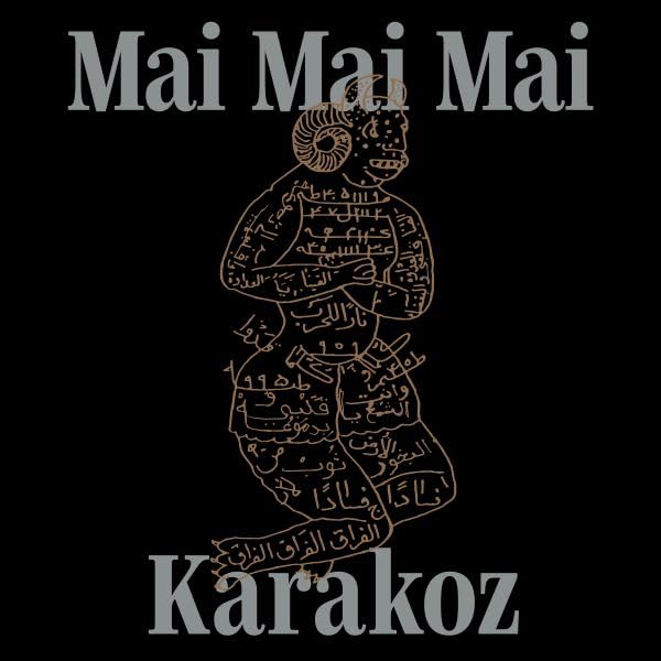 Album cover featuring a line-drawn horned figure covered in Arabic script on black background.