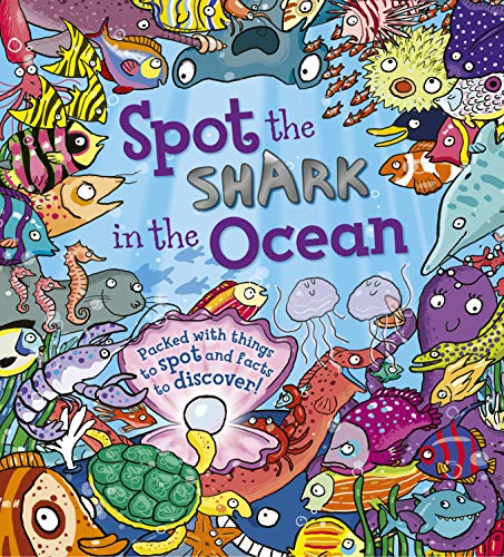 Colorful illustration of ocean life with the title “Spot the Shark.”