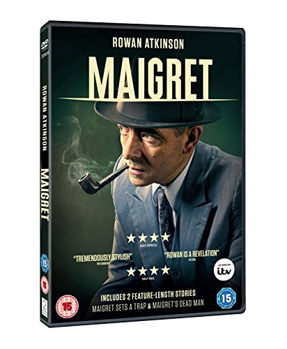 DVD case with Rowan Atkinson as Maigret, smoking a pipe, wearing a hat and suit.