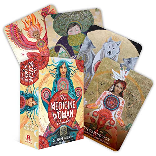 The Medicine Woman Oracle box set with colorful, illustrated cards featuring divine feminine archetypes.