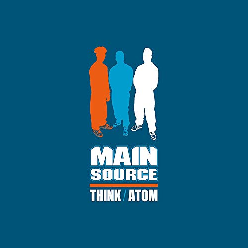 Album cover for Main Source’s “Think / Atom” featuring three silhouetted figures.