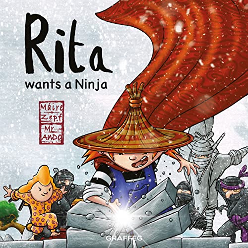 Book cover: Rita with a ninja, breaking stone blocks, illustrated style.