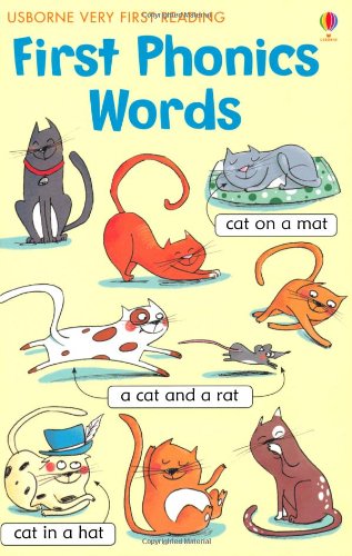 Book cover with colorful cartoon cats and simple word examples.